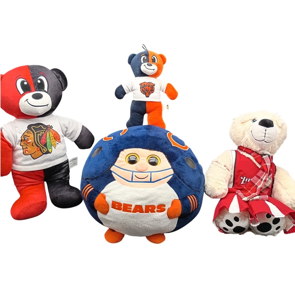Chicago Bears Blackhawks Plush Lot Helmet Bear Cheerleader Mixed Sports Decor